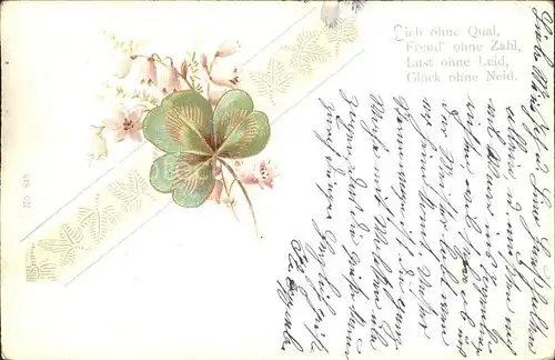 Kleeblatt Glockenblumen Gedicht Litho Kat. Greetings