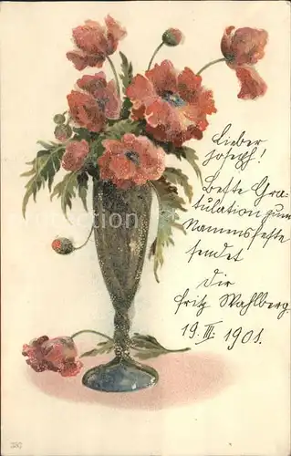 Blumen Mohnblumen Vase Litho Kat. Pflanzen