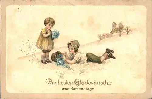 Namenstag Namenskarte Kinder Blumen Litho /  /