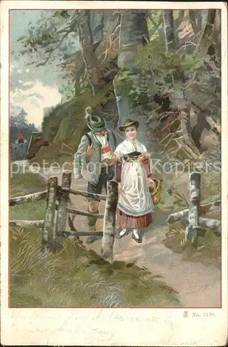 Jagd Jaeger Frau Tracht Litho Kat. Sport