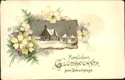 Geburtstag Glueckwunsch Primeln Vergissmeinnicht Litho Kat. Greetings