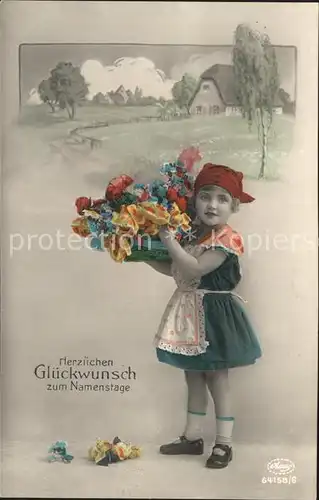 Foto Amag Nr. 64158 6 Kind Glueckwunsch Namenstag Blumen  Kat. Fotografie