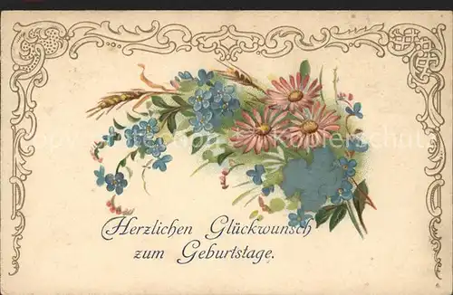 Geburtstag Glueckwunsch Vergissmeinnicht Margeriten Litho Kat. Greetings