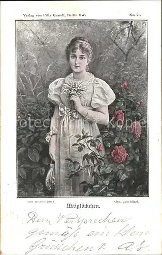 Kuenstlerkarte Van Riesen Maigloeckchen Nr. 71 Rosen Frau  Kat. Kuenstlerkarte