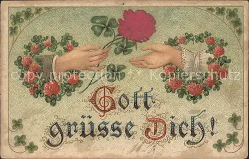 Kleeblatt Rosen Haende Litho  Kat. Greetings