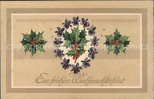 Weihnachten Veilchen Stechpalme Litho Kat. Greetings