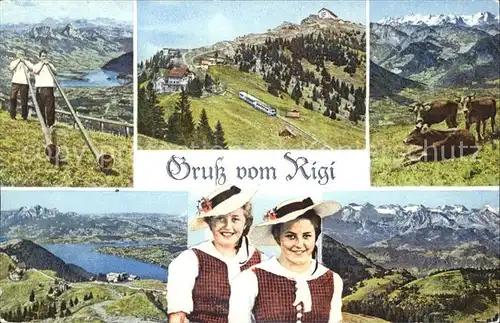 Alphorn Alphornblaeser Trachten Rigi Staffel Kulm Zahnradbahn Kuehe  Kat. Musik