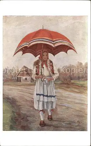 Trachten Kroatien Volkstracht Maedchen mit Regenschirm