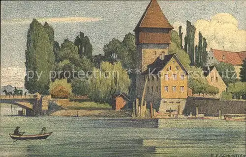Schlatter E.E. Rheintorturm Konstanz  Kat. Kuenstlerkarte