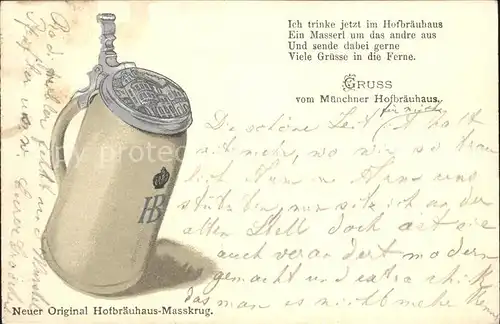 Hofbraeuhaus Muenchen Bier Original Masskrug Gedicht Litho Kat. Lebensmittel