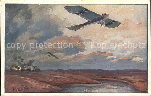 Flugzeuge Militaria Militaertaube Erkundungsflug Masurischen Seen Deutscher Luftflottenverein Kuenstler Hans Rudolf Schulze  Kat. Airplanes Avions