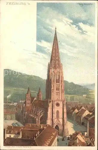 Kuenstlerkarte C. Jung Freiburg im Breisgau Muenster Litho Kat. Kuenstlerkarte