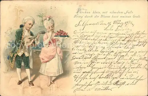 Mandoline Kinder Barock Rosen Litho Kat. Musik