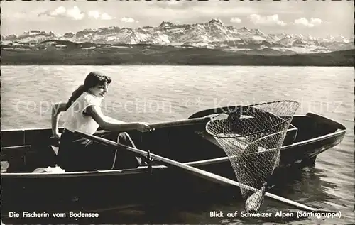 Fischerei Fischerin vom Bodensee Fischernetz Saentisgruppe Kat. Handwerk