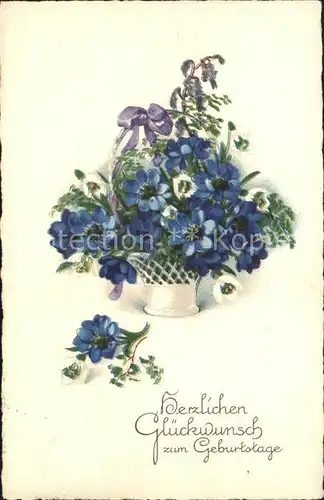 Geburtstag Schneegloeckchen Blaue Blumen Litho Kat. Greetings