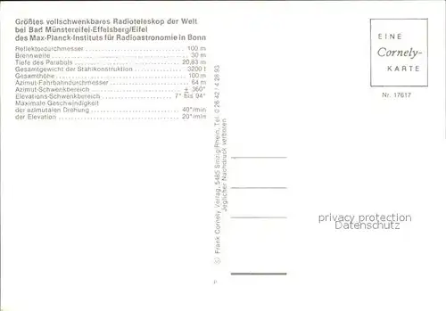 Astronomie Radioteleskop Bad Muenstereifel Effelsberg  Kat. Wissenschaft Science