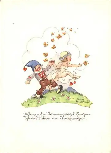 Kuenstlerkarte Liesel Lauterborn Zwerg Kind Schmetterling  Kat. Kuenstlerkarte