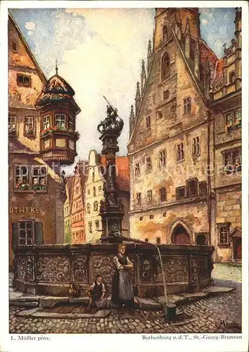 Moessler L. Rothenburg ob der Tauber St. Georg Brunnen  Kat. Kuenstlerkarte