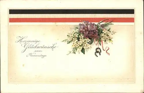 Namenstag Namenskarte Veilchen Hufeisen Schwarz-Weiss-Rot Litho /  /