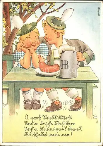 Bier Bierkrug Wurst Gedicht  Kat. Lebensmittel