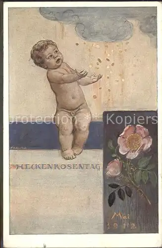 Kaulbach F. A. Heckenrosentag Mai 1912 Rose Muenzen Kind  Kat. Kuenstlerkarte