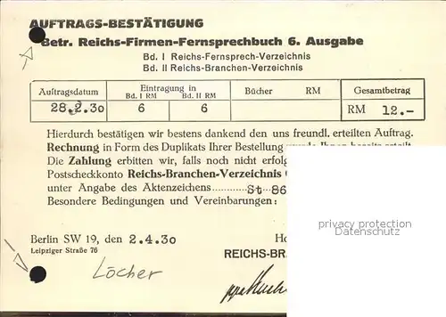 Telefon Reichs Firmen Fernsprechbuch Berlin Kat. Technik