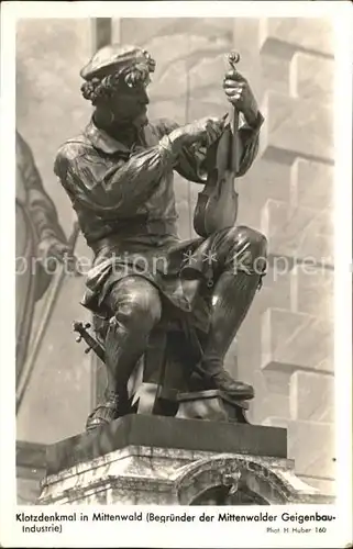 Foto Huber H. Nr. 160 Klotzdenkmal Mittenwald Geige Kat. Fotografie