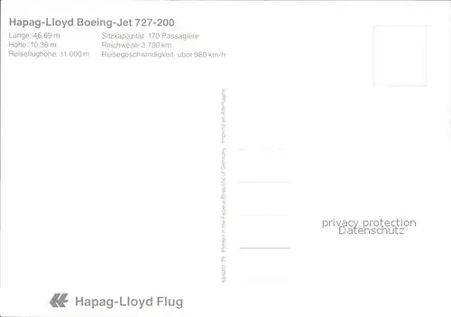 Flugzeuge Zivil Hapag Lloyd Boeing Jet 727 200 Kat. Airplanes Avions