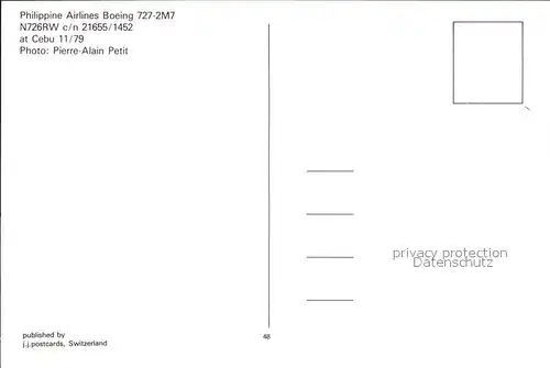 Flugzeuge Zivil Philippine Airlines Boeing 727 2M7 N726RW c n 21655 1452 Kat. Airplanes Avions