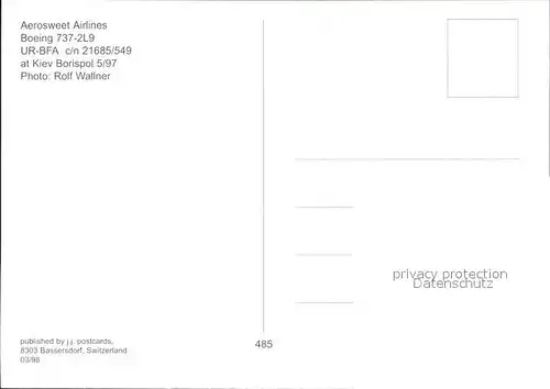 Flugzeuge Zivil Aerosweet Airlines Boeing 737 2L9 UR BFA c n 21685 549 Kat. Airplanes Avions