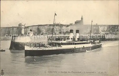 Dampfer Binnenschifffahrt Paquebot L Arundel Dieppe Bahnpost Kat. Schiffe