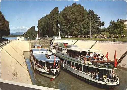 Motorboote Basel Schleuse Augst Kat. Schiffe