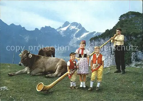 Alphorn Alphornblaeser Kinder Trachten Rind Ebenalp Hundstein Freiheit  Kat. Musik