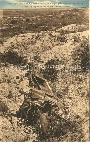 Frankreich WK1 Canon de 105 allemand au fond d'une tranchee Le Monts de Champagne  / Militaria WK1 /