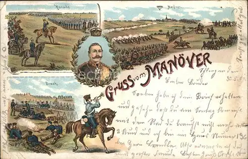 Wilhelm II Gruss vom Manoever WK 1 Litho  / Persoenlichkeiten /