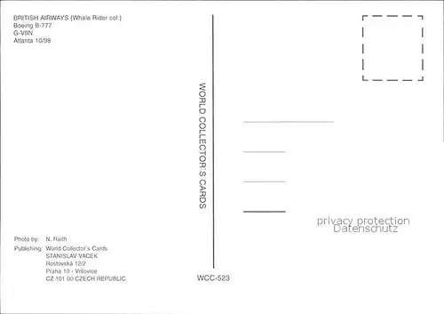Flugzeuge zivil British Airways Whale Rider Boeing 8 777 G VIIN Kat. Airplanes Avions