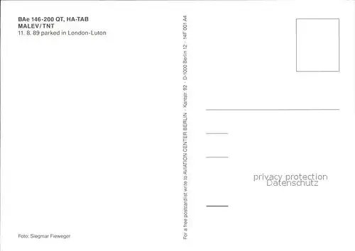 Flugzeuge Zivil Malev TNT BAe 146 200 QT HA TAB Kat. Airplanes Avions