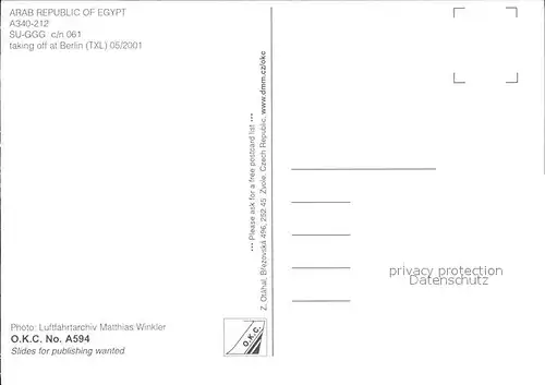 Flugzeuge Zivil Arab Republic of Egypt A340 212 SU GGG c n 061 Kat. Airplanes Avions