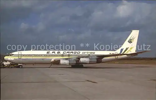 Flugzeuge Zivil AIRBORNE POSTCARD NO 123 BOEING 707 351C 5N ASY c n 18922 of E.A.S. CARGO AIRLINES shortly before push back at Cologne Bonn in West Germany in November 1987 Kat. Airplanes Avions