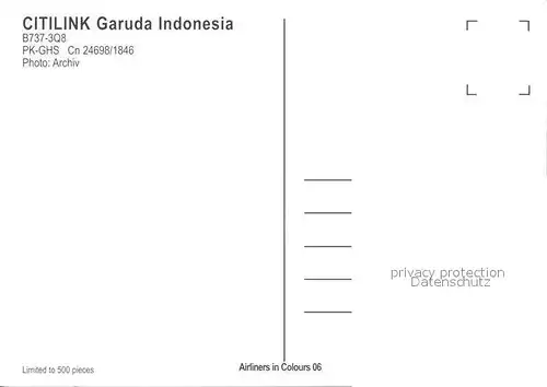 Flugzeuge Zivil Citilink Garuda Indonesia B737 3Q8 PK GHS Cn 24698 1846 Kat. Airplanes Avions