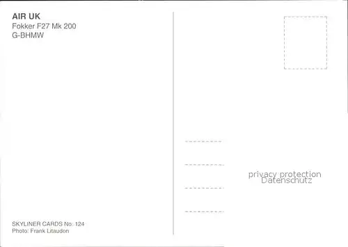 Flugzeuge Zivil Air UK Fokker F27 Mk 200 G BHMW  Kat. Airplanes Avions