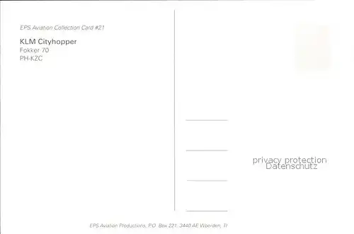 Flugzeuge Zivil KLM Cityhopper Fokker 70 PH KZC  Kat. Airplanes Avions