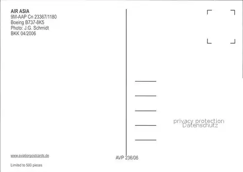 Flugzeuge Zivil Air Asia 9M AAP Cn 23367 1180 Boeing 737 8K5  Kat. Airplanes Avions