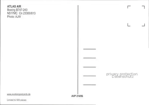 Flugzeuge Zivil Atlas Air Boeing 747 243 N517MC Cn 23300 613 Kat. Airplanes Avions