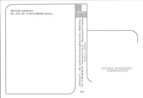 Flugzeuge Zivil British Airways McDDouglas DC 10 30 G BEBM Kat. Airplanes Avions