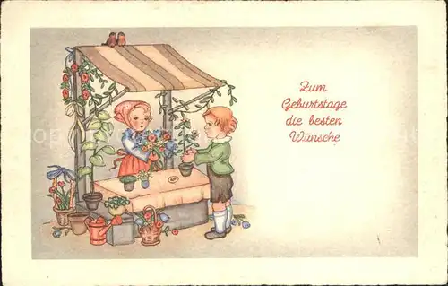 Geburtstag Kinder Blumen Blumenstand Giesskanne Kat. Greetings