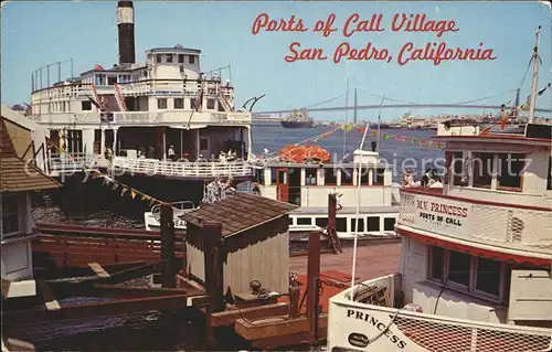 Dampfer Schaufelrad Ports Call Village San Pedro California  Kat. Schiffe