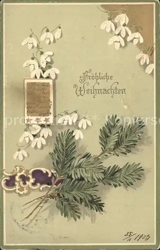 Weihnachten Schneegloeckchen Litho Kat. Greetings