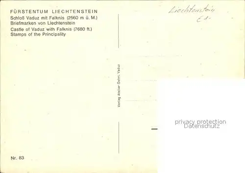 Briefmarke auf Ak Fuerstentum Liechtenstein Schloss Vaduz Kat. Besonderheiten