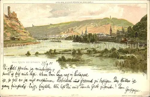 Biese Carl Karl Rhein bei Bingen  Kat. Kuenstlerlitho